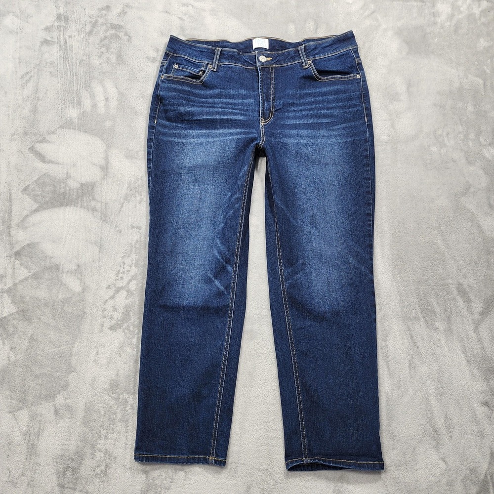 Time And Tru Jeans Womens 16 SHORT‎ Blue Mid Rise Straight Stretch Denim Casual